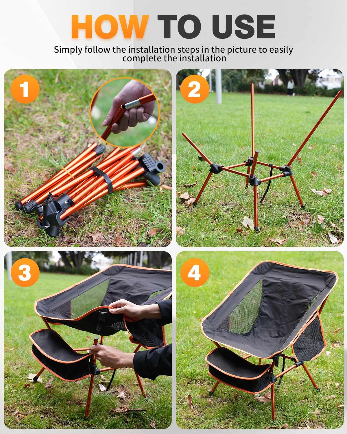 Evolpor Lightweight Folding Camping Chair with Storage Pocket & Carry Bag, High Weight Capacity, Portable for Camping, Hiking, Fishing – Great Gift for Dad, Blue