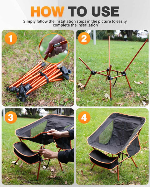 Evolpor Lightweight Folding Camping Chair with Storage Pocket & Carry Bag, High Weight Capacity, Portable for Camping, Hiking, Fishing – Great Gift for Dad, Blue