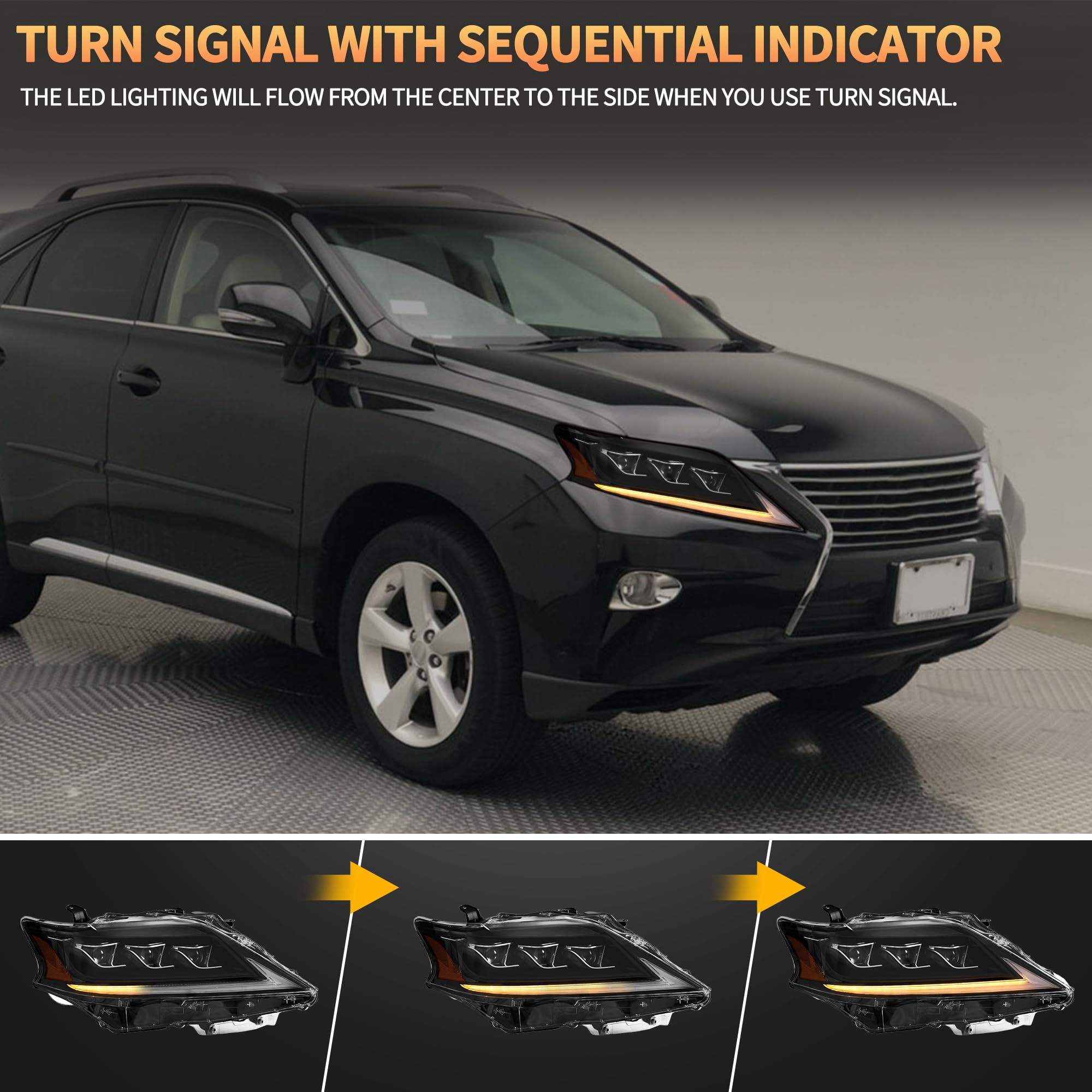 VLAND Motor LED Rear Lights compatible with RX270, RX330, RX350 F Sport, RX400h, RX450h, RX450hl 2010-2015, w/Amber Sequential Indicator, Driver & Passenger Side - Clear