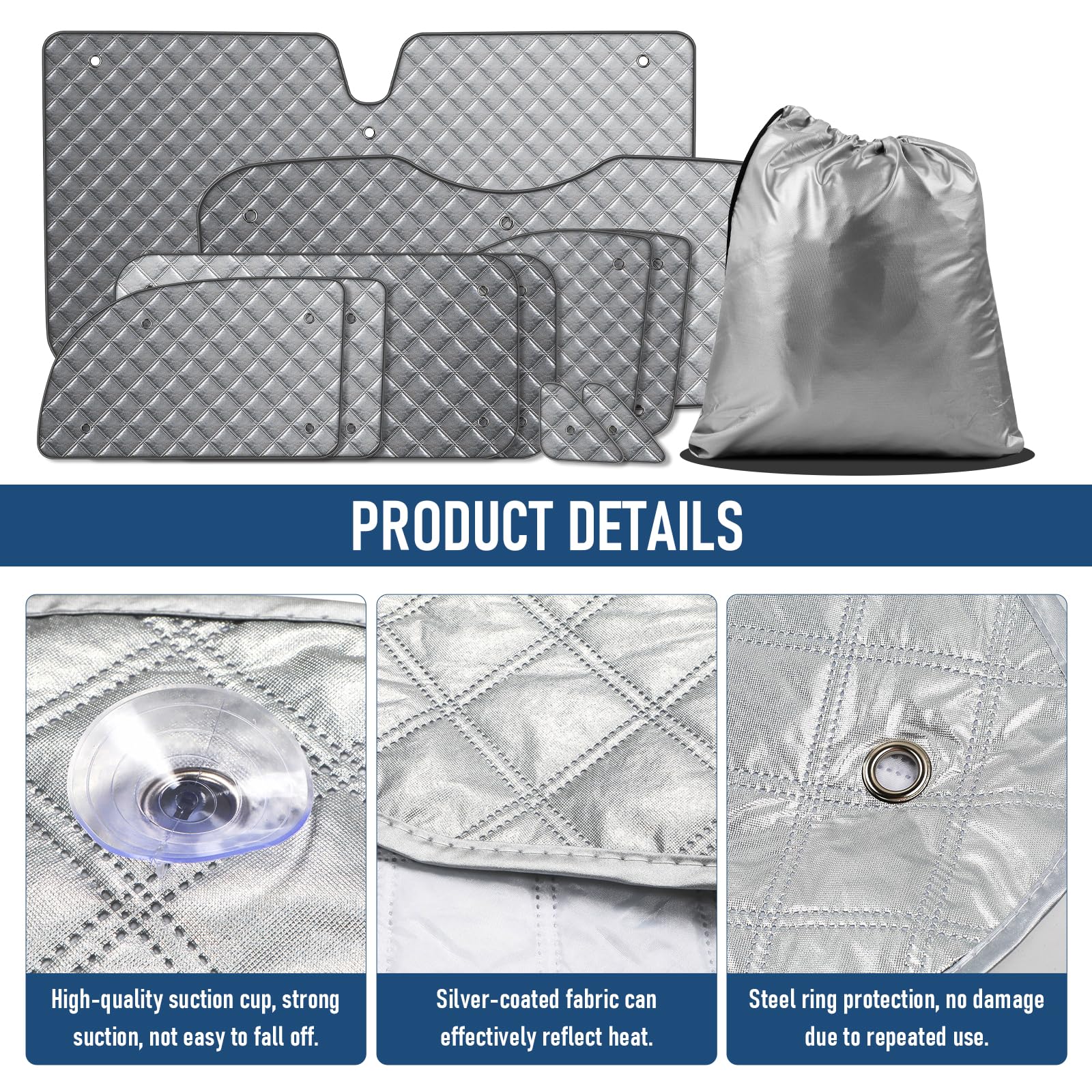 MaxAwe 8Pcs Internal Thermal Blind Set Fits for VW T5/T6 LWB, Luxury Sunshade Wrap Cover Kit, Window Front Screen Cover, Summer Uv Sun Blind & Winter Insulation Cover for VW Campervans & Motorhome