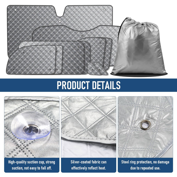 MaxAwe 8Pcs Internal Thermal Blind Set Fits for VW T5/T6 LWB, Luxury Sunshade Wrap Cover Kit, Window Front Screen Cover, Summer Uv Sun Blind & Winter Insulation Cover for VW Campervans & Motorhome