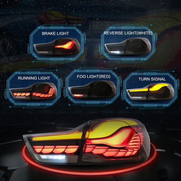 VLAND OLED Rear Tail Lights Compatible with 2014-2020 BMW M4, 4 Series Coupe/Convertible F32 F33 F82 F83/4 Gran Coupe F36,Tail Lights with Dragon Scale Sequential Indicators, Smoked
