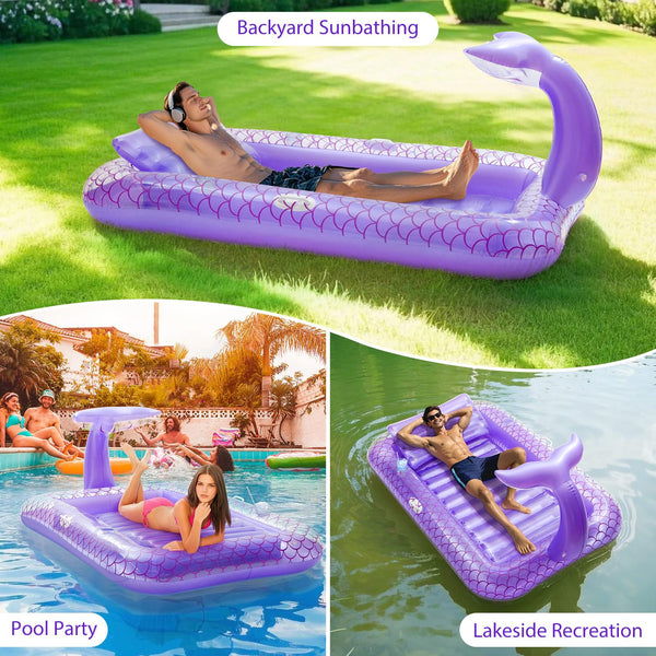 MoKo Pool Floats Adult, Floating Bed with Ice Bar, Tanning Bed Pool Raft Inflatable Lounger with Drink Holder Tanning Chair Inflatable Pool Toys for Party Beach Backyard