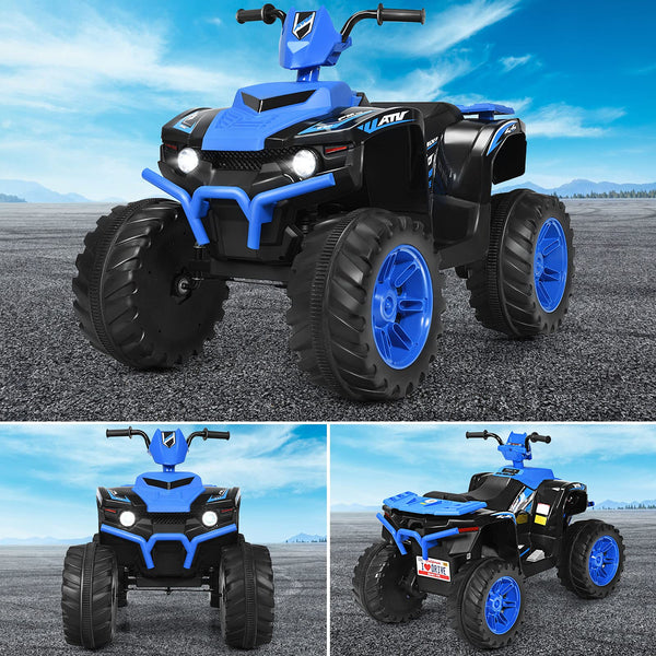 GYMAX Kids Electric Quad Bike, Children Ride On ATV with Bluetooth, Lights, Music, Horn, High/Low Speeds and Slow Start, 12 V Battery Powered Toy Car for 3-7 Years Boys Girls (Blue)