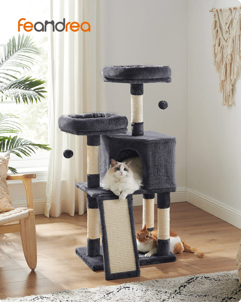 FEANDREA Cat Tree, Cat Condo 115 cm, Scratching Ramp, Smoky Grey PCT141G01