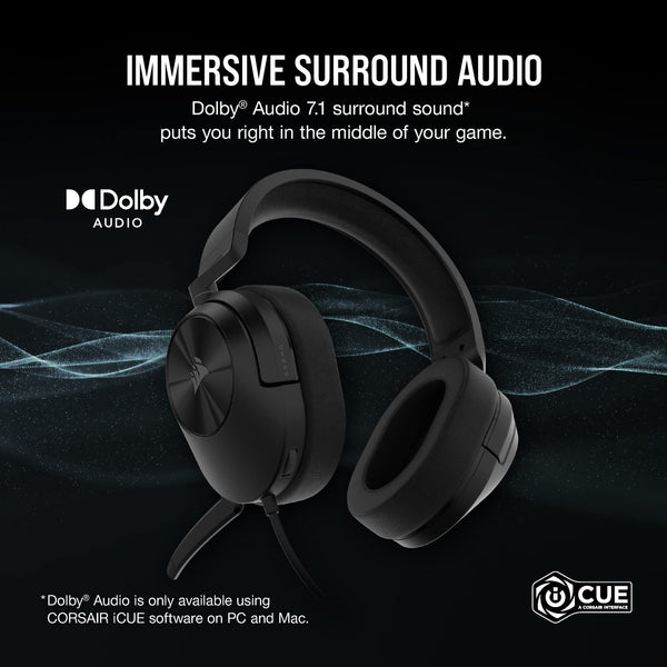 CORSAIR HS55 SURROUND Lightweight Multiplatform Wired Gaming Headset – Dolby 7.1 Surround Sound – iCUE Compatible – PC, Mac, PS5, PS4, Xbox, Nintendo Switch, Mobile – Carbon