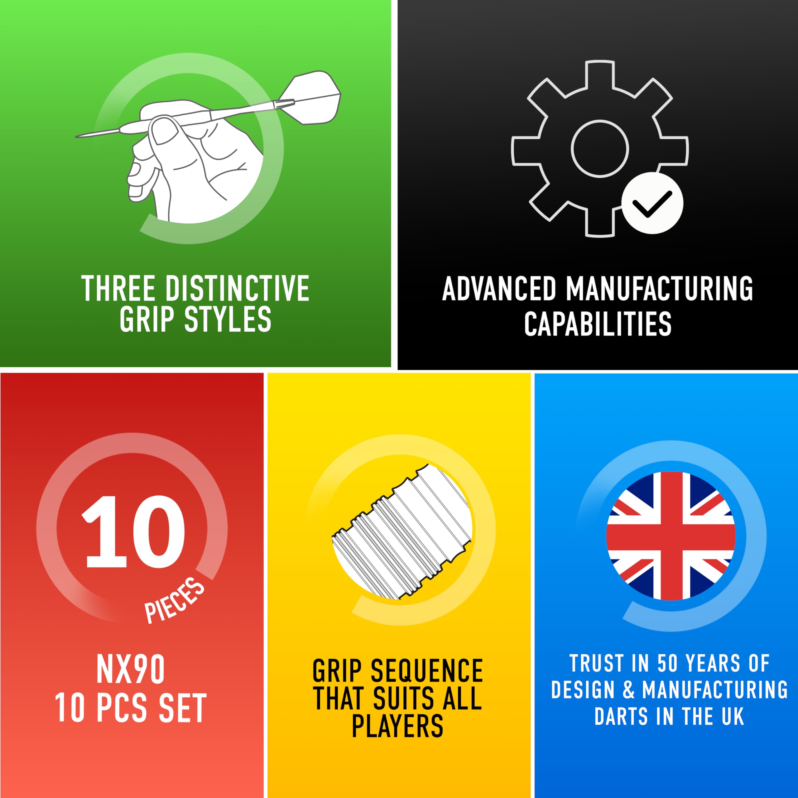 Harrows NX90 Bomb & Parallel Shape Darts Set I Professional Darts 90% Tungsten Steel Tip ALL Weights Pro Darts I 10pc Set with Black Supergrip Midi