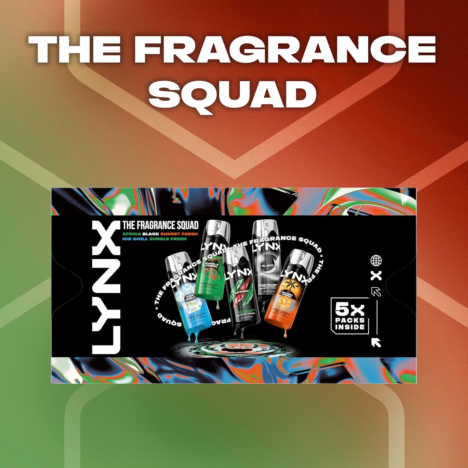 Lynx Fragrance Squad Gift Set with multiple body spray variants perfect for any occasion 5 piece