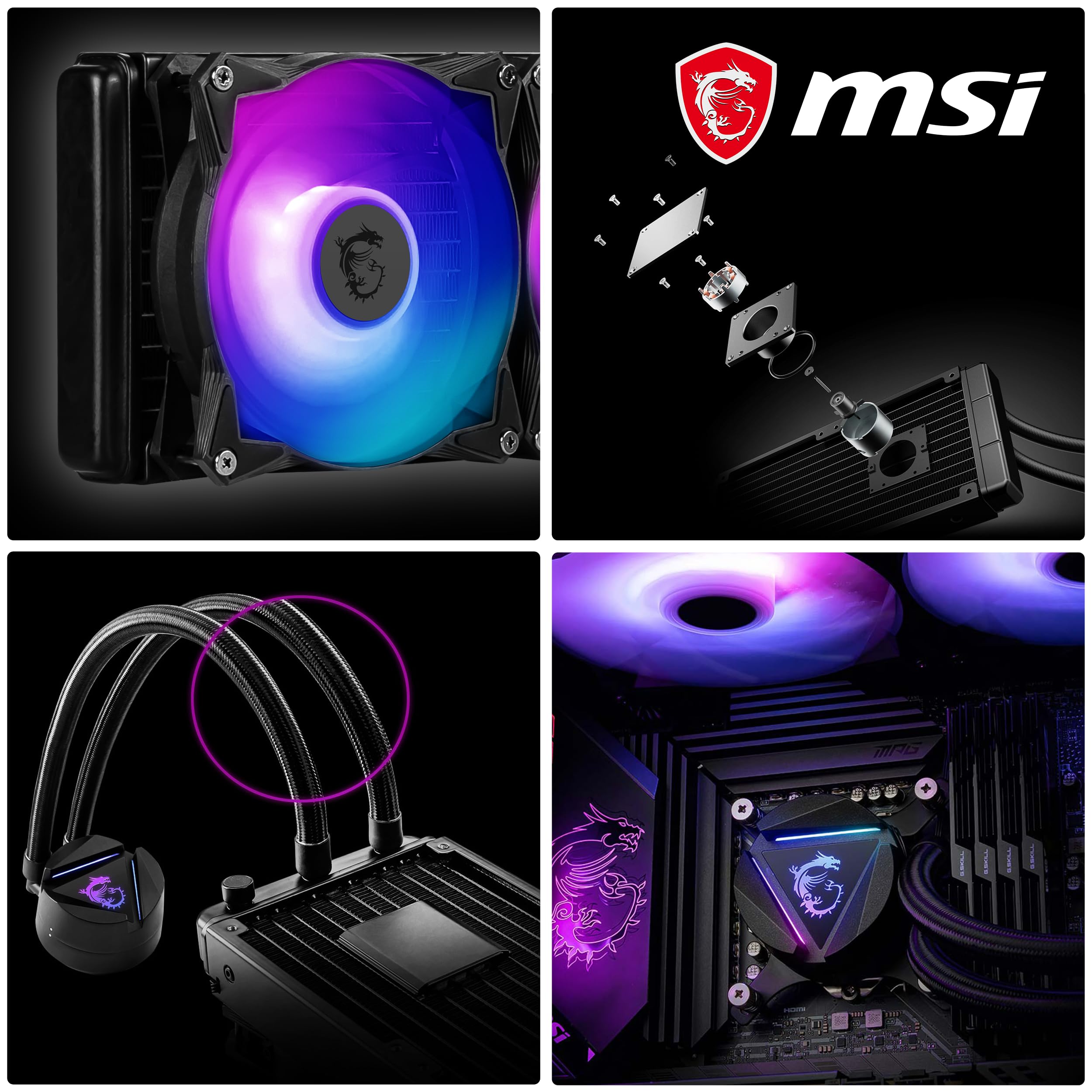 MSI MAG CORELIQUID 360R V2 AIO CPU Liquid Cooler - Rotatable ARGB Blockhead, Integrated Radiator Pump, Split-Flow Water Cooling, Evaporation-Proof Tubing, Easy to Install - AMD & Intel Compatible