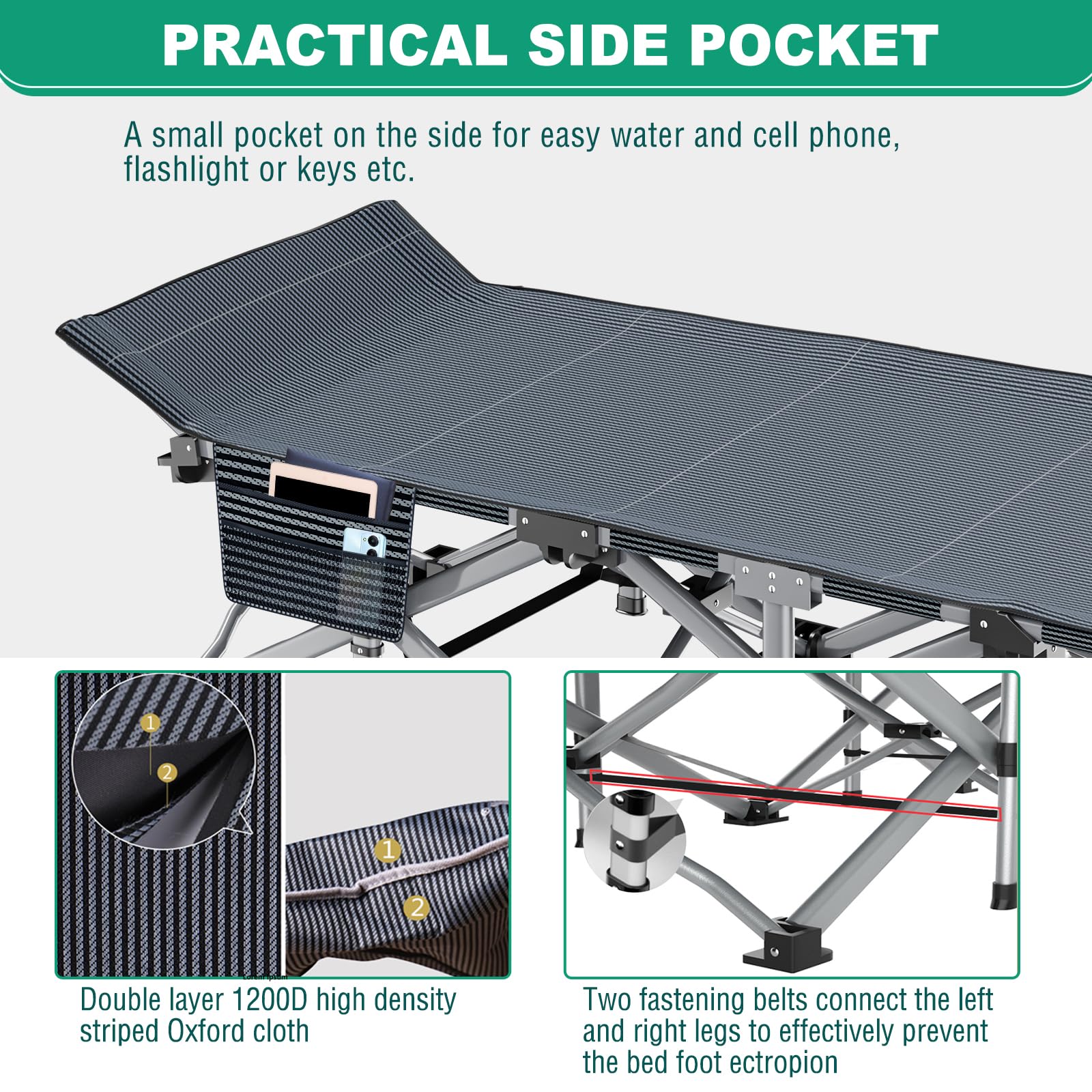 Meulbaty Oversized Folding Camp Bed with Mattress - 46cm Wide, 400KG Heavy Duty Steel Frame and Oxford Cloth, 198x81x46 cm Camping Cot, Great for Adults, Garden and Trip (XXL Black)