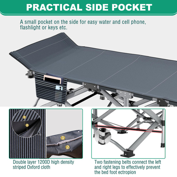 Meulbaty Oversized Folding Camp Bed with Mattress - 46cm Wide, 400KG Heavy Duty Steel Frame and Oxford Cloth, 198x81x46 cm Camping Cot, Great for Adults, Garden and Trip (XXL Black)