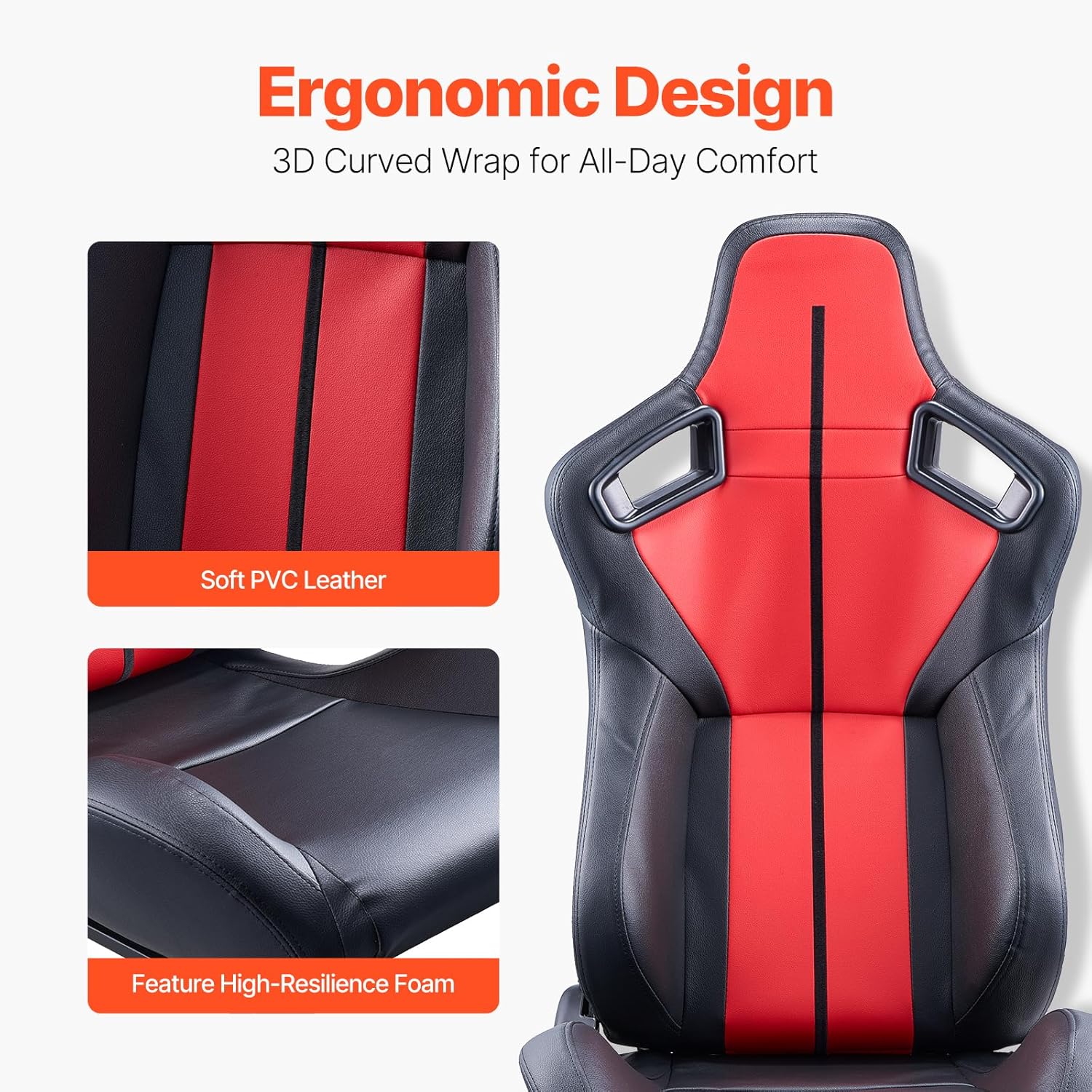 VEVOR Racing Seat, 2 Set, Adjustable Racing Cockpit with Wide Angle Reclining & High-Resilience Foam, Comfortable Racing Chair with Soft PVC Leather & Q235B Slider, Fit for Racing Cars & Go-Karts