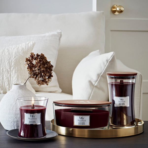 WoodWick Ellipse Scented Candle, Black Cherry, with Crackling Wick. Burn Time: Up to 50 Hours