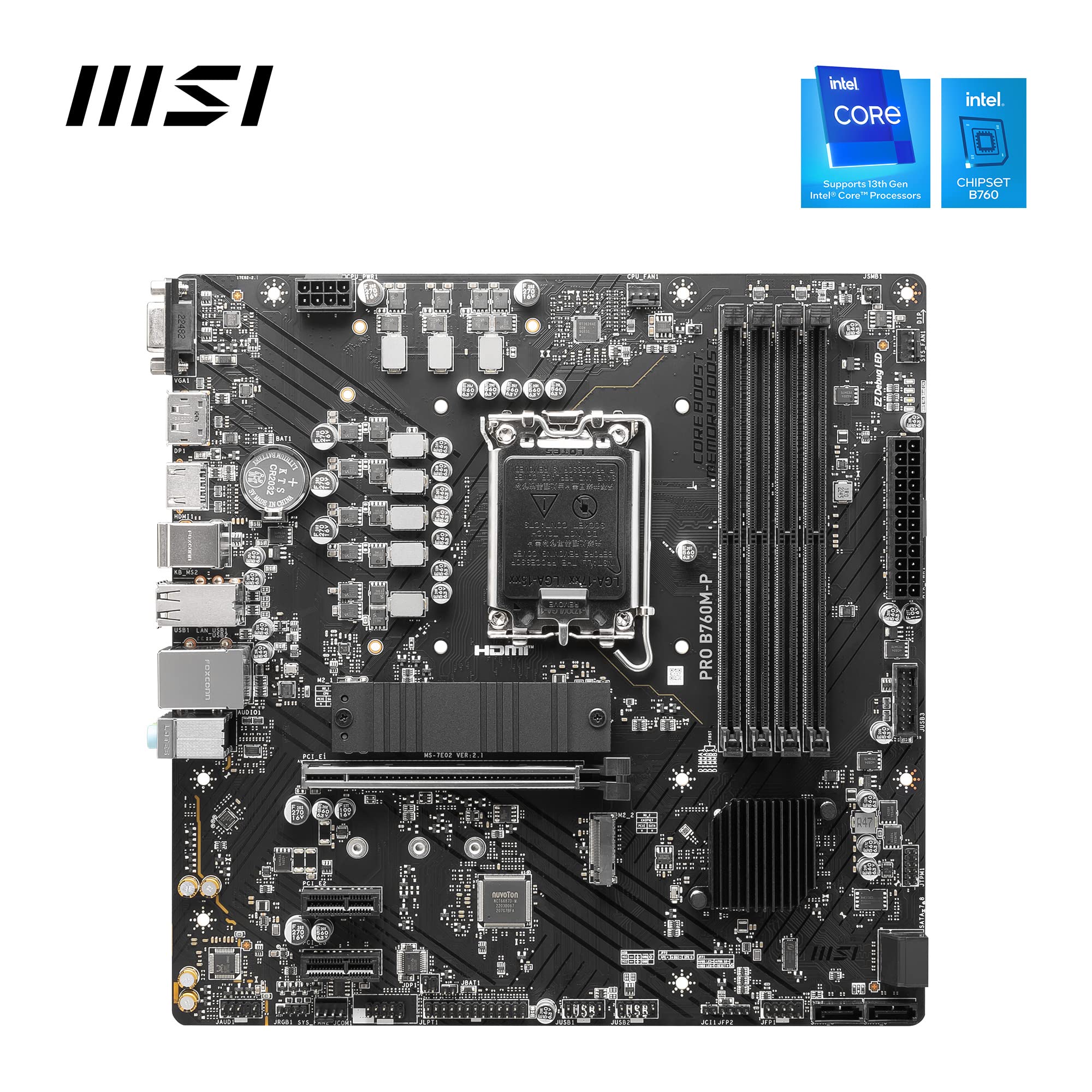 MSI B760 GAMING PLUS WIFI DDR4 Motherboard, ATX - Supports Intel 14th, 13th & 12th Gen Core Processors, LGA 1700 - DDR4 Memory Boost 5333+MHz/OC, 1x PCIe 4.0 x16, 2 x M.2 Gen4, 2.5G LAN, Wi-Fi 6E