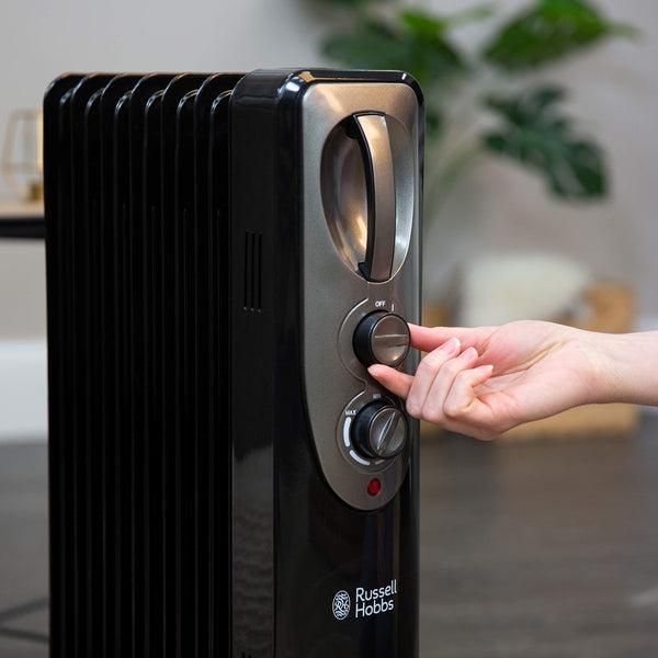 Russell Hobbs 1500W/1.5KW Oil Filled Radiator, 7 Fin Portable Electric Heater - White, Adjustable Thermostat with 3 Heat Settings, Safety Cut-off, 15 m sq Room Size, RHOFR5001, 2 Year Guarantee