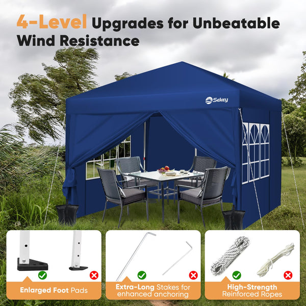 Sekey One-Touch Pop Up Gazebo with Sides 3m x 3m, Heavy Duty Gazebo with 4 Pack Gazebo Weights Bags, Instant Setup, Waterproof 1000mm (Grau, 3m x 3m without Sides)