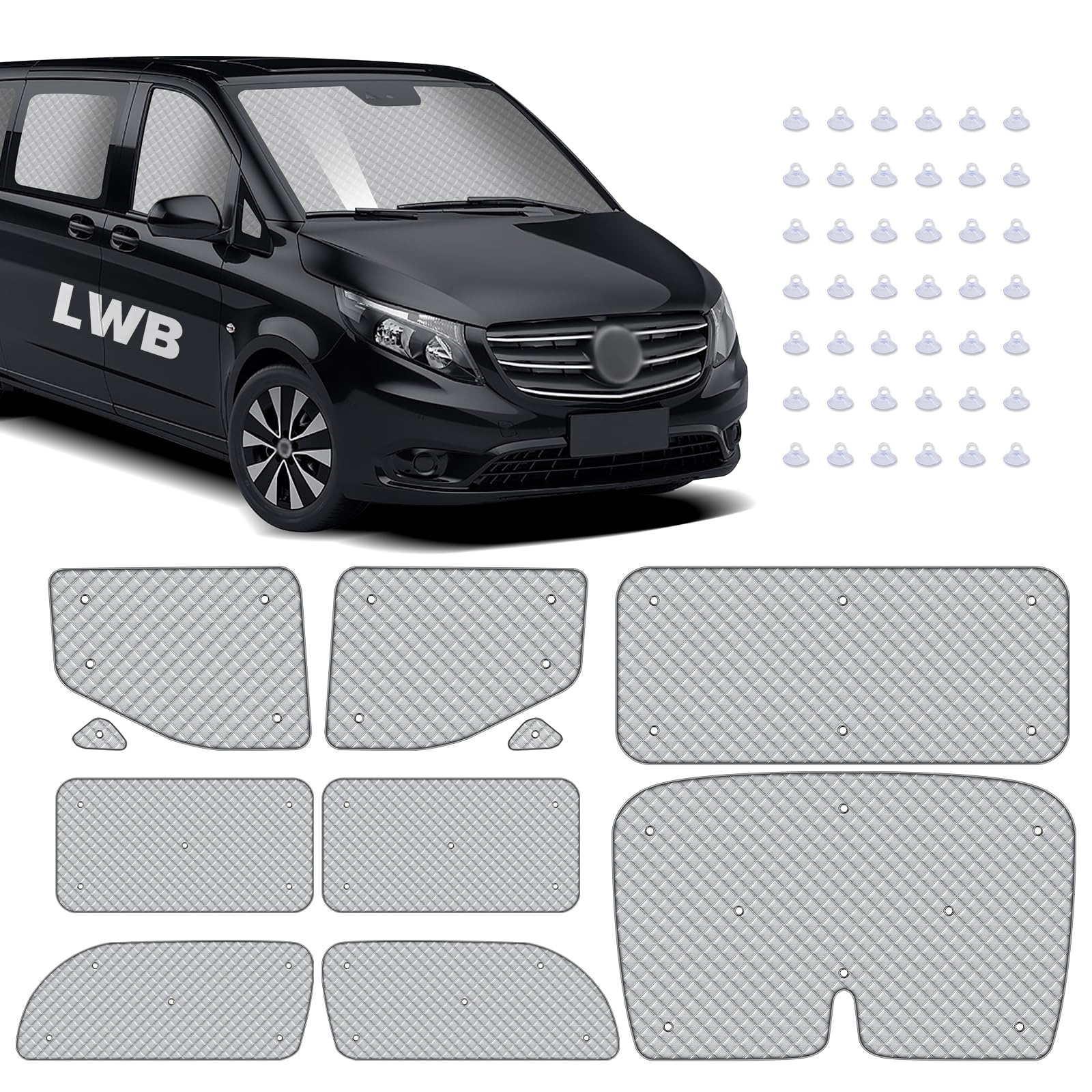 MaxAwe 8Pcs Internal Thermal Blind Set Fits for VW T5/T6 LWB, Luxury Sunshade Wrap Cover Kit, Window Front Screen Cover, Summer Uv Sun Blind & Winter Insulation Cover for VW Campervans & Motorhome