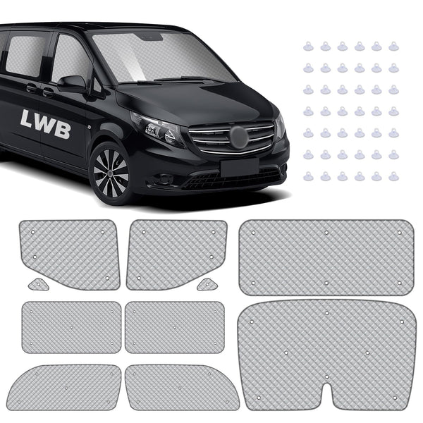 MaxAwe 8Pcs Internal Thermal Blind Set Fits for VW T5/T6 LWB, Luxury Sunshade Wrap Cover Kit, Window Front Screen Cover, Summer Uv Sun Blind & Winter Insulation Cover for VW Campervans & Motorhome