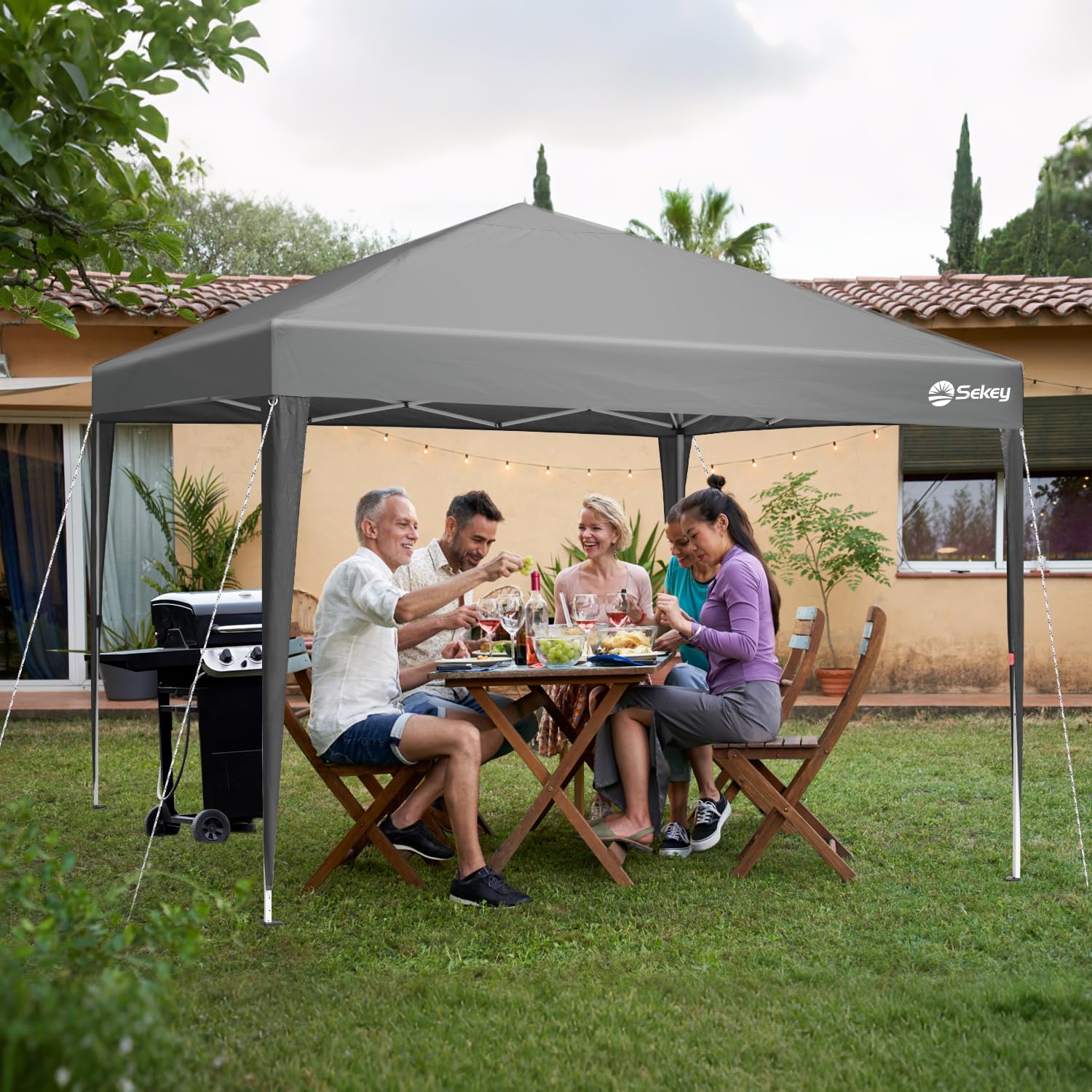 Sekey One-Touch Pop Up Gazebo with Sides 3m x 3m, Heavy Duty Gazebo with 4 Pack Gazebo Weights Bags, Instant Setup, Waterproof 1000mm (Grau, 3m x 3m without Sides)