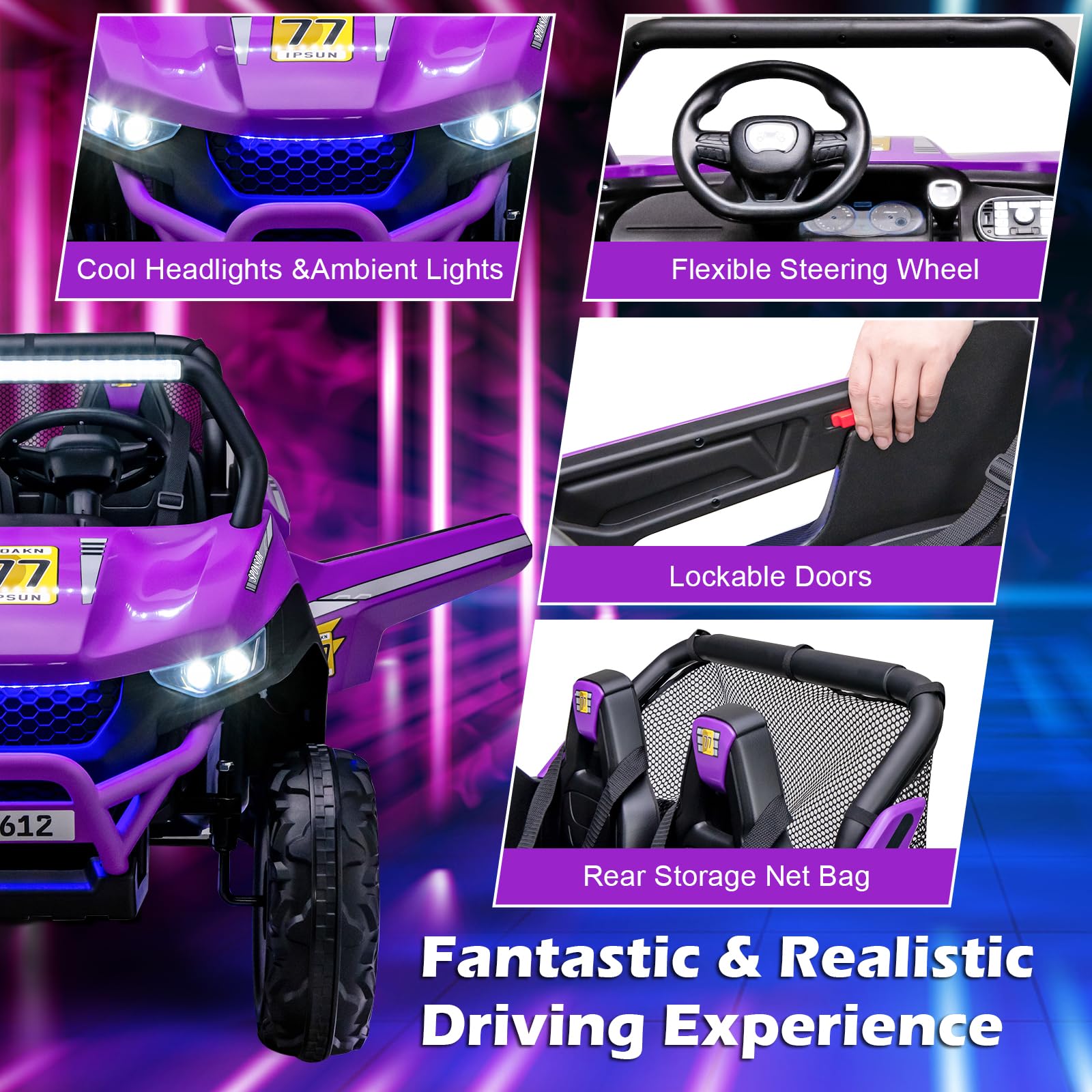 Kids Electric UTV, 2-Seater 12V Battery Powered Toy Car with Remote Control, Lights, Bluetooth, MP3, USB, FM, High/Low Speed & Suspension Spring, Children Ride on Car for 3-8 Years Old (Yellow)