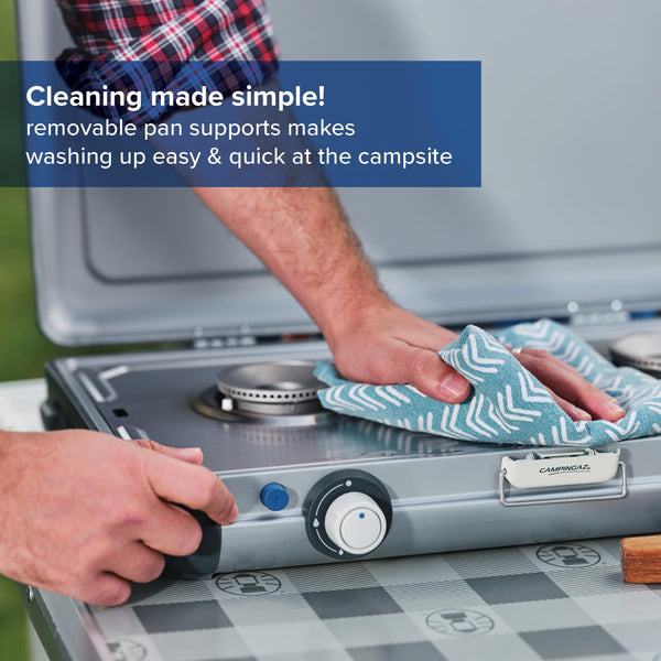 Campingaz Camping Kitchen 2 Camping Stove | 2 x 2000 Watts | 2-Burner Gas Stove with removable pan Supports | portable & compact