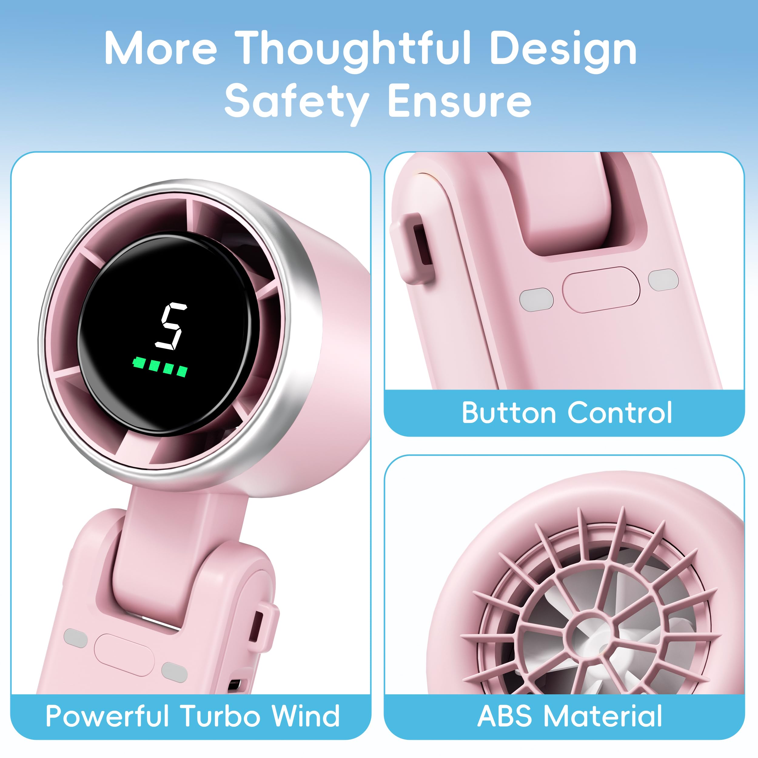 Morelax Personal Handheld Fan,High-Speed Turbo Fans,5-Speed with LED Display,Powerful Motor,4000mAh,USB Rechargeable Portable Cooling Fan for Outdoor Activities,Travel,Working,White