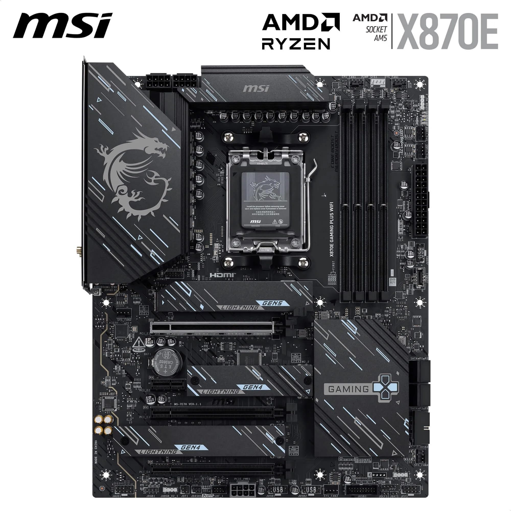 MSI X670E GAMING PLUS WIFI Motherboard, ATX - Supports AMD Ryzen 9000 / 8000 / 7000 Series Processors, AM5 - 80A SPS VRM, DDR5 Memory Boost 7800+ MHz/OC, PCIe 5.0 x16, M.2 Gen5, Wi-Fi 6E