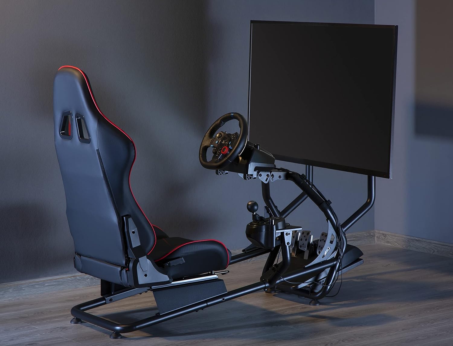 The Ultimate Racing Cockpit - suitable for Logitech, Fanatec, Thrustmaster, Xbox & Playstation, Pedal & Gear Shifter Mount – Reclining and Adjustable Seat for Racing Wheels