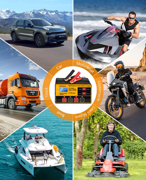 Outerman Car Battery Charger,12V-12A/24V-8.5AMP Smart Automatic Battery Charger,High/Low Power Trickle Charger Battery Maintainer,for Car Motorcycle Lawn Mower Marine