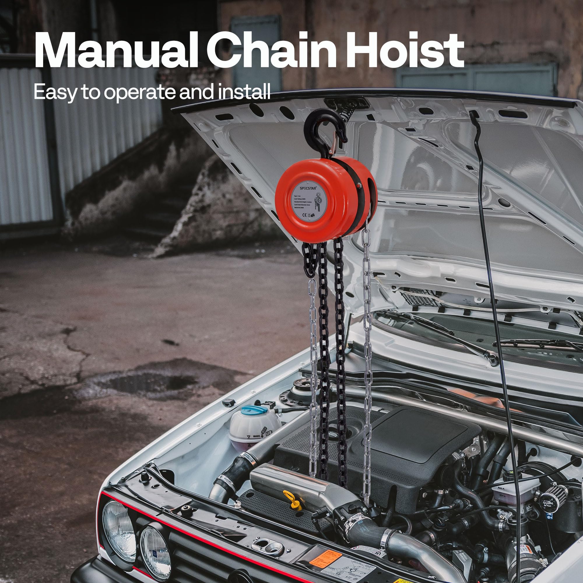 SPECSTAR Hand Chain Hoist 1250kg Capacity 3m with 2 Heavy Duty Hooks Manual Chain Fall for Warehouse Building Automotive Machinery