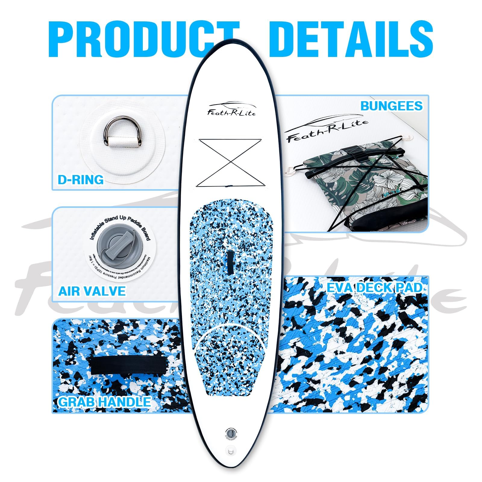 FEATH-R-LITE 10' &11' Inflatable Ultra-Light Stand Up Paddle Board for All Skill Levels Included with SUP, Adj Paddle, Pump, Backpack, Leash