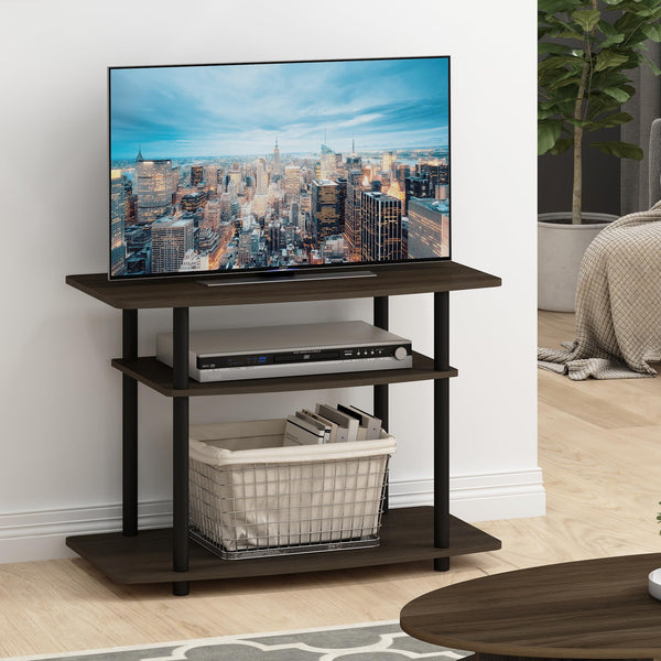 Furinno No Tools 3-Tier Entertainment Center Stand, TV Stands, TV Unit, TV Shelf, Dark Brown/Black