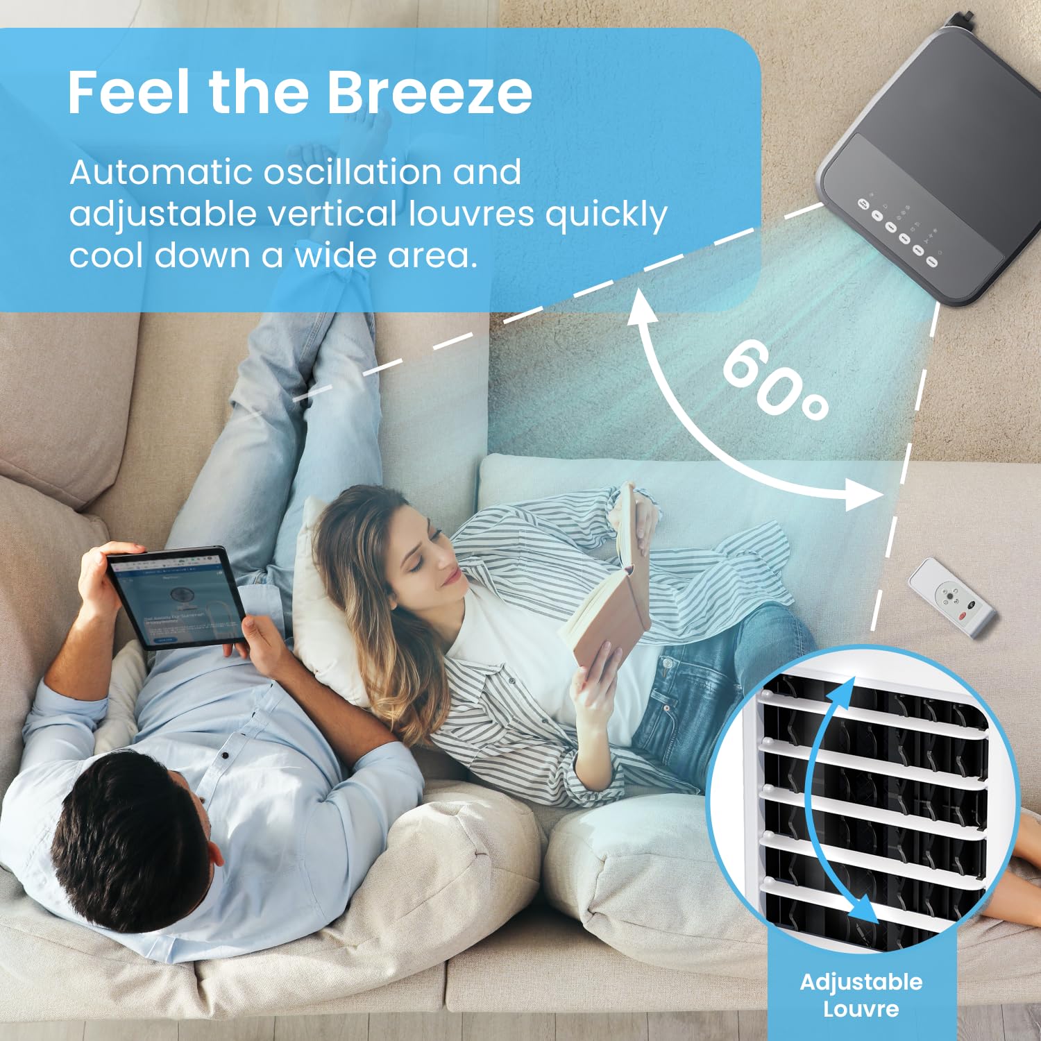 Pro Breeze 4-in-1 Air Cooler with 10 Litre Capacity, Remote Control, 3 Fan Speeds & LED Display. Powerful Evaporative Air Cooler with Built-in 7.5 Hour Timer & Automatic Oscillation for Home & Office