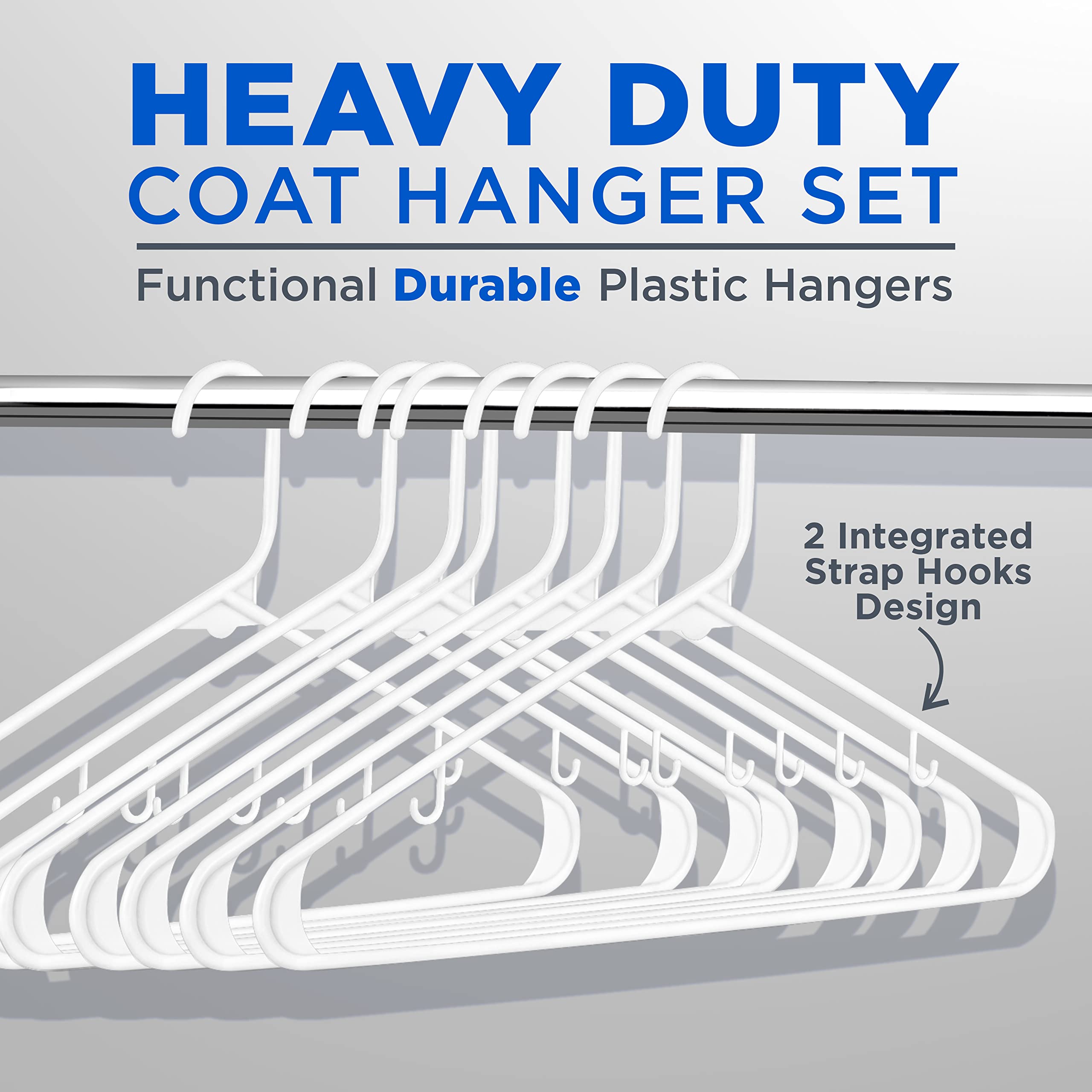 SereneLife, Plastic Coat Hangers, White Plastic Hangers, Plastic Hangers 100 Pack, Heavy Duty Clothes Hangers, Non-slip plastic Hangers for Clothes