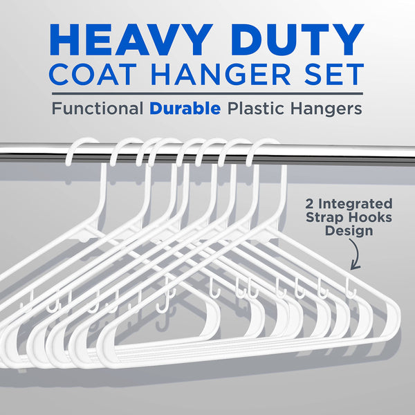 SereneLife, Plastic Coat Hangers, White Plastic Hangers, Plastic Hangers 100 Pack, Heavy Duty Clothes Hangers, Non-slip plastic Hangers for Clothes