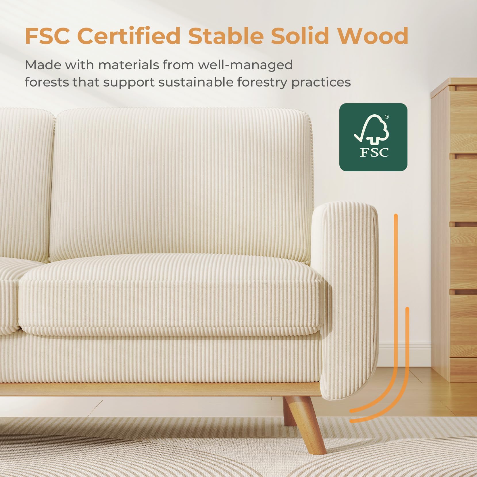 Vesgantti 172cm Loveseat Sofa Green, Comfy Corduroy Couch with Spring Cushion, 2 Seater Sofa with Solid Wood, Sofa Couch with Deep Seat, Sofa for Bedroom, Loveseat for Living Room, Green Office Couch