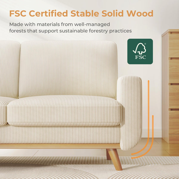 Vesgantti 172cm Loveseat Sofa Green, Comfy Corduroy Couch with Spring Cushion, 2 Seater Sofa with Solid Wood, Sofa Couch with Deep Seat, Sofa for Bedroom, Loveseat for Living Room, Green Office Couch