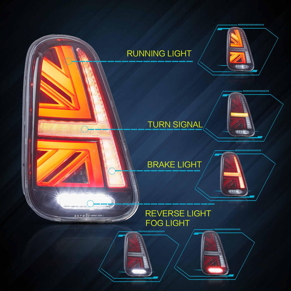 VLAND LED Tail Light Compatible with BMW Mini Cooper F55 F56 F57 2014-2021, Rear Lights with Sequential Turn Signal, Electroplated housing, Red