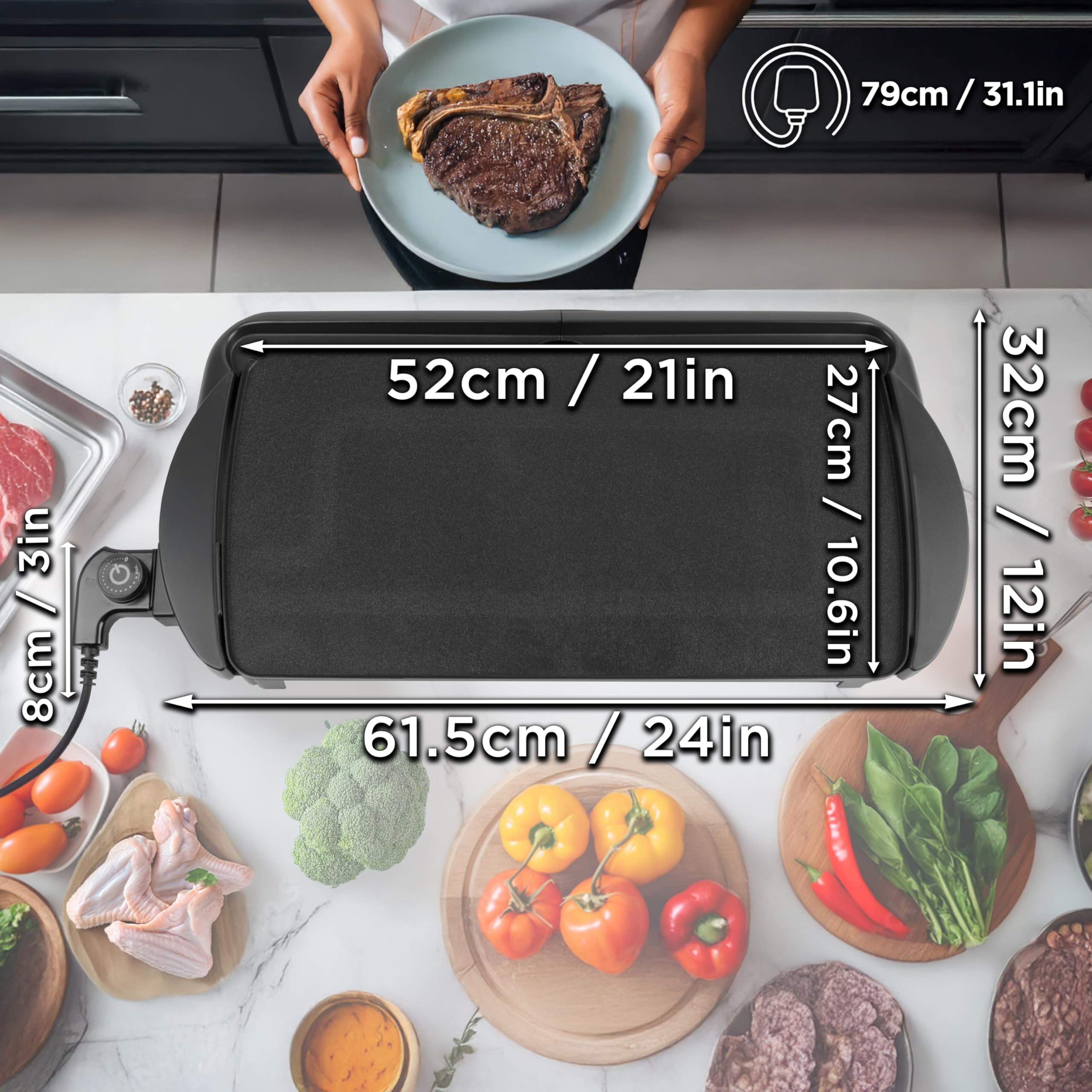 Duronic GP20 Teppanyaki Grill Electric BBQ Grill Indoor BBQ Grilling for Party Teppanyaki Grills Indoor Barbecue Grills Electric Griddle Hot Plate