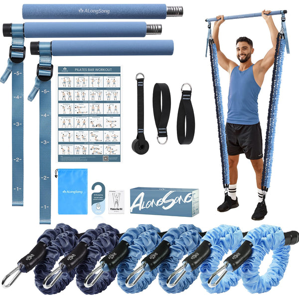 ALongSong Pilates Equipment Pilates Reformer With 6 Resistance Bands 20/30/40lbs Anti-Snap Protection For Home Gym Workout Yoga Twisting Squat