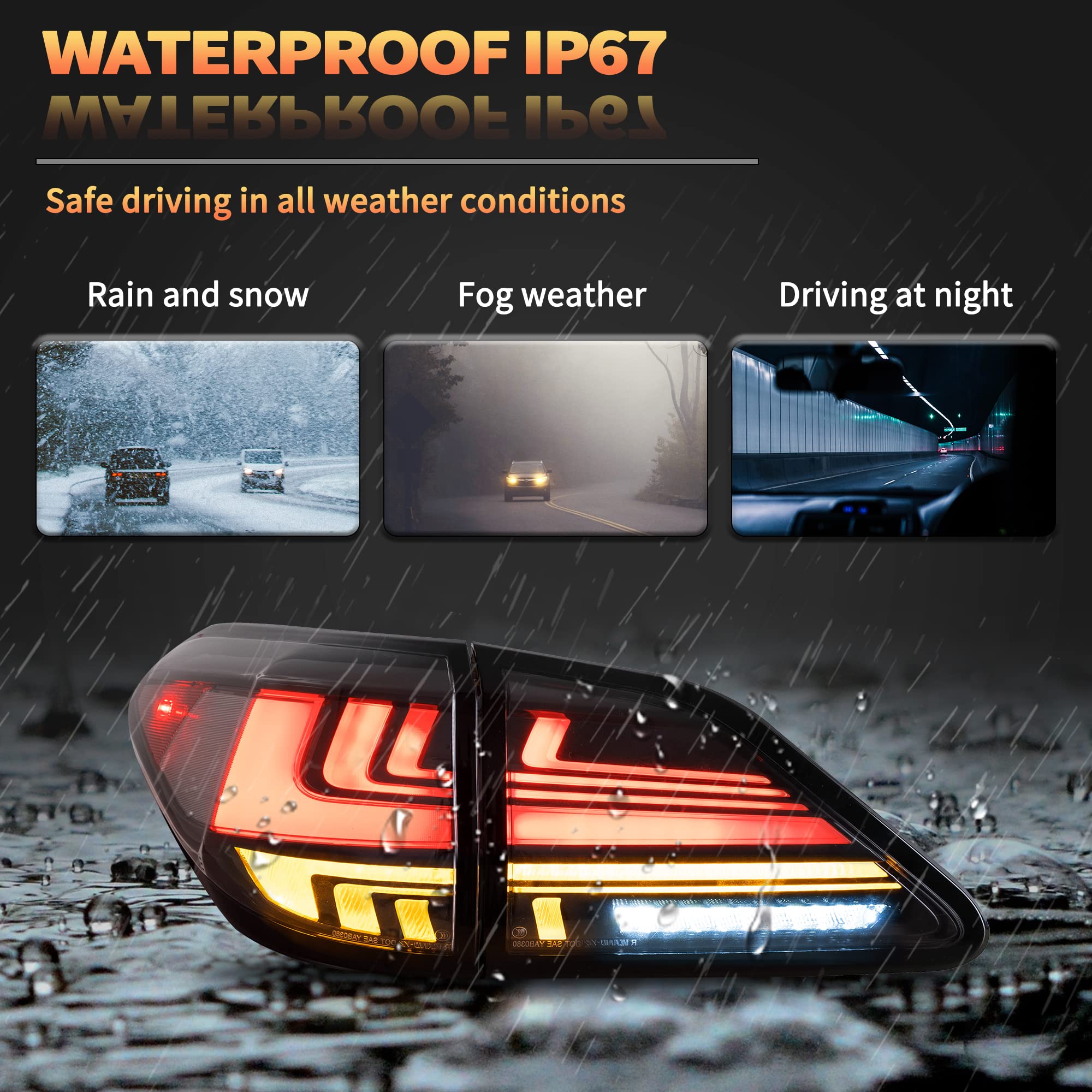 VLAND Motor LED Rear Lights compatible with RX270, RX330, RX350 F Sport, RX400h, RX450h, RX450hl 2010-2015, w/Amber Sequential Indicator, Driver & Passenger Side - Clear