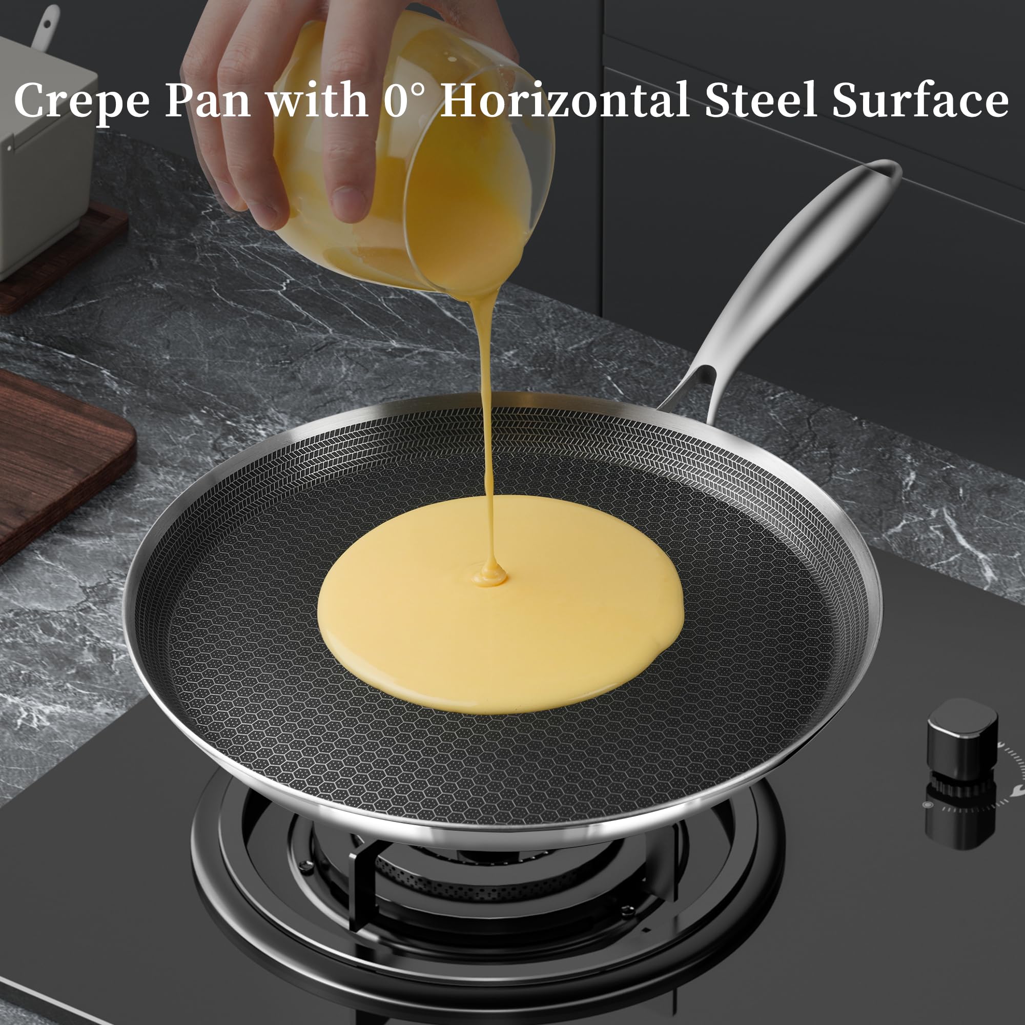 Innerwell Stainless Steel Crepe Pan 26 cm, Nonstick Stainless Steel Honeycomb Coating Pancake Pan, Non Stick Flat Skillet Tawa Dosa Tortilla Griddle