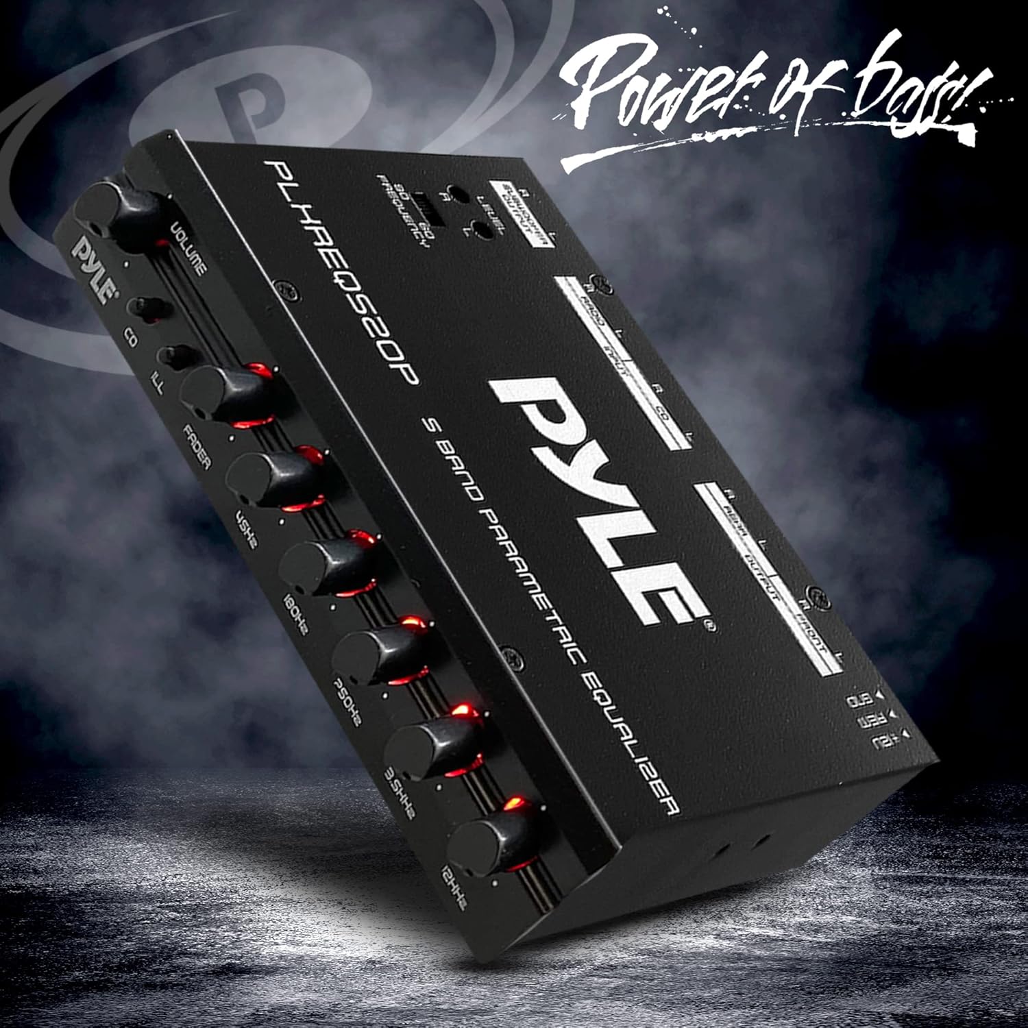Pyle Car Audio Equalizer, Half-DIN 5-Band Parametric Equalizer with Subwoofer Gain Control, RCA AUX Input, Preamp Outputs, Fader, Adjustable Frequency, LED Illumination, 12V Trigger (7” x 4” x 1”)