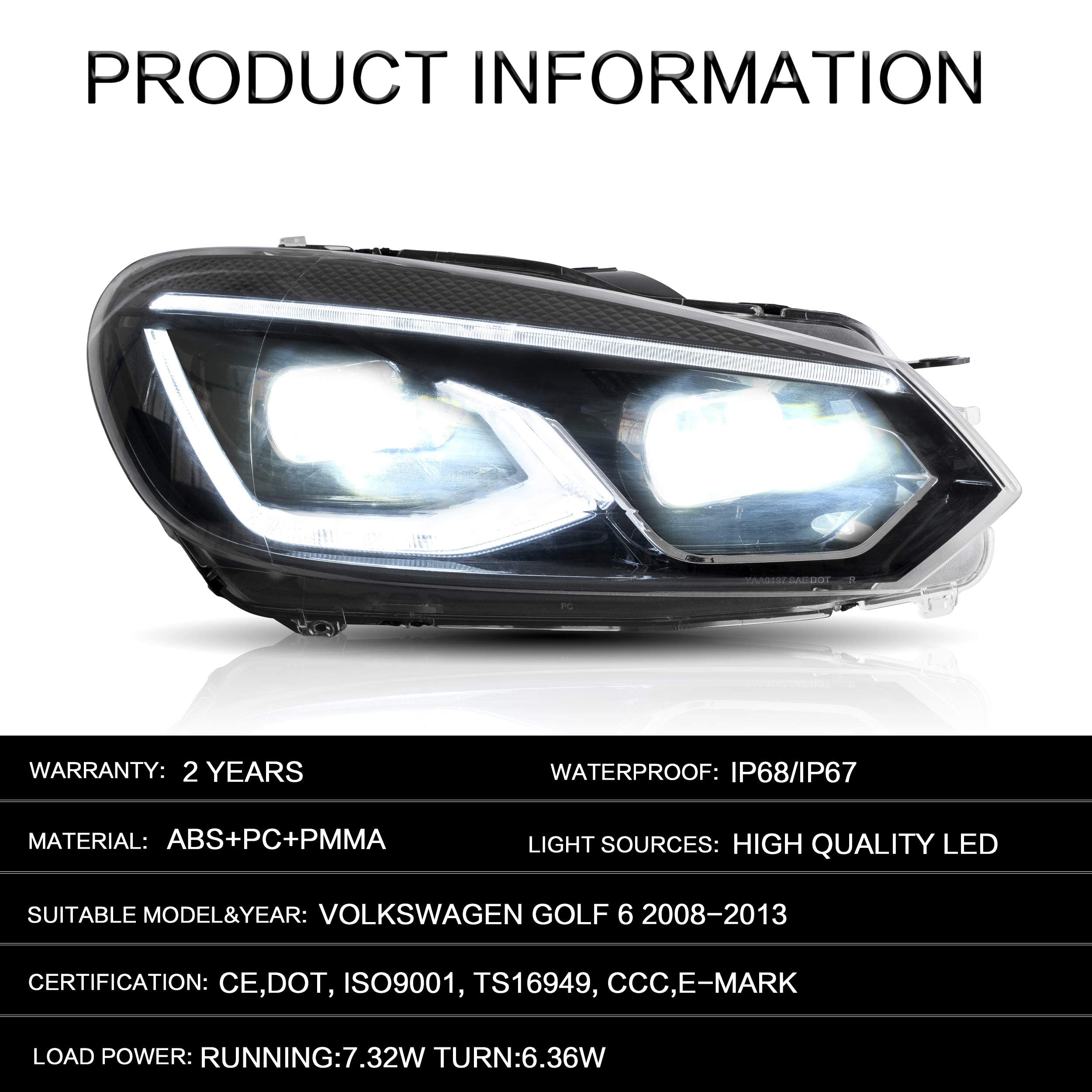 VLAND LED Tail Lights Fit for 2008-2013 Volkswagen Golf 6 MK6 TSI TDI GTD R(not for GTI/Variant/Cabriolet), Rear Lights with Sequential Turn Signal Indicators, E-mark, Red Smoked