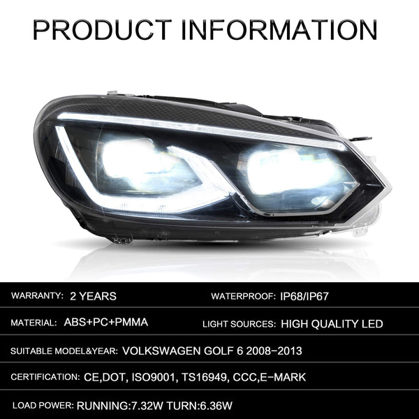 VLAND LED Tail Lights Fit for 2008-2013 Volkswagen Golf 6 MK6 TSI TDI GTD R(not for GTI/Variant/Cabriolet), Rear Lights with Sequential Turn Signal Indicators, E-mark, Red Smoked