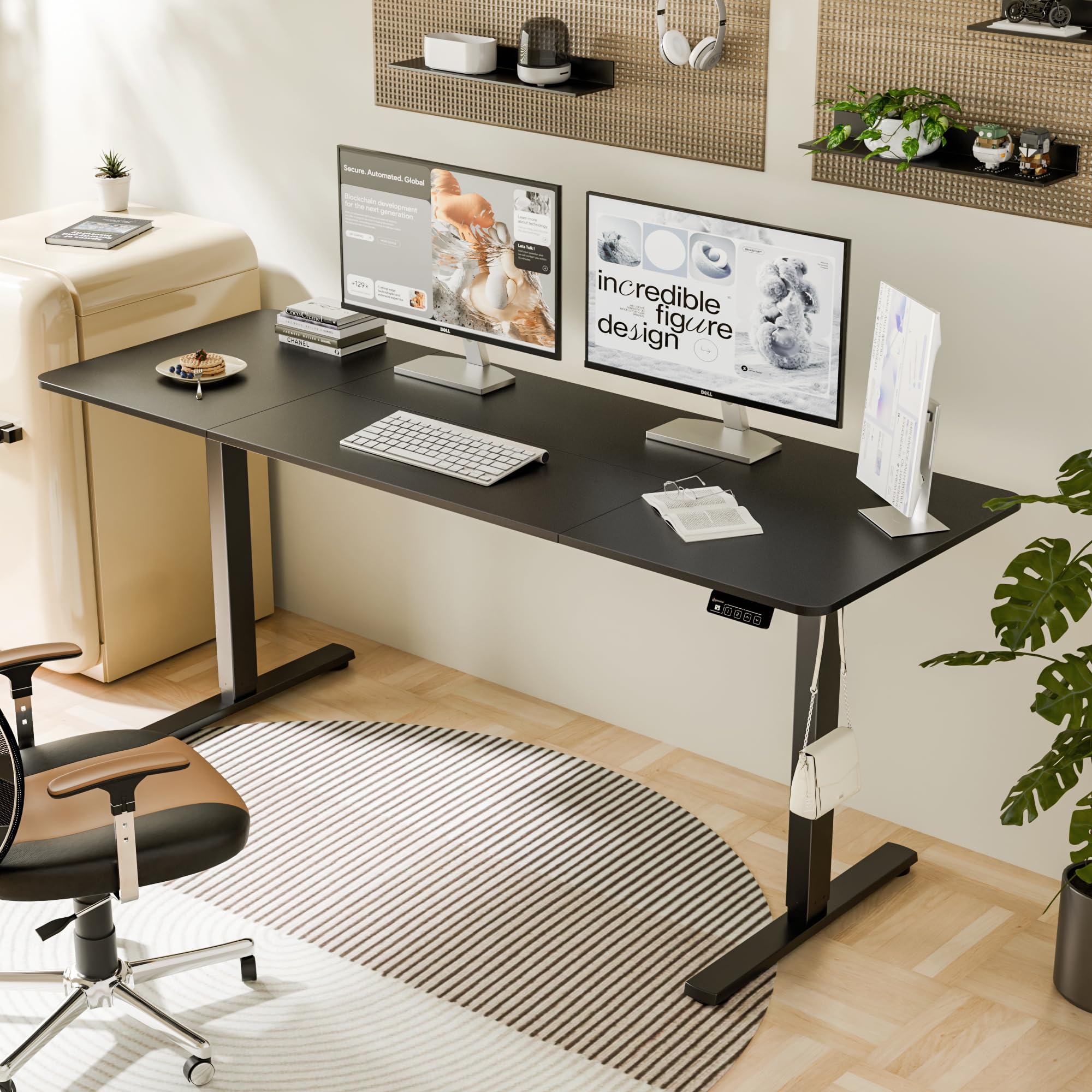 ERGOMAKER Electric Height Adjustable Standing Desk 80x60cm (31.5"x23.6"), Sit Stand Desk with Splicing Top for Home Office (Black Frame + Black Desktop)