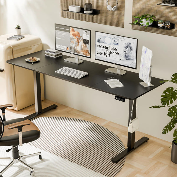 ERGOMAKER Electric Height Adjustable Standing Desk 80x60cm (31.5"x23.6"), Sit Stand Desk with Splicing Top for Home Office (Black Frame + Black Desktop)