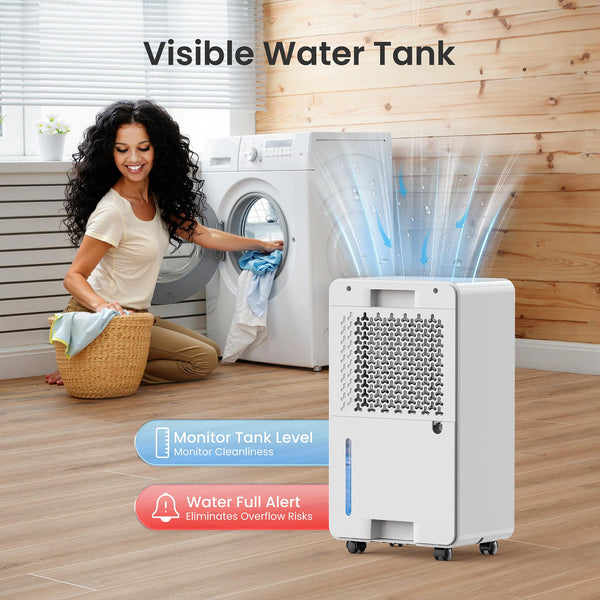 CHIVALZ 12L/24H Dehumidifiers for Home, Bedroom & Bathroom with 3 Modes, LED Display and 24H Timer, Interior Dehumidifier with Automatic Defrosting, 2L Water Tank & Drainage Hose (White, 1Pack)