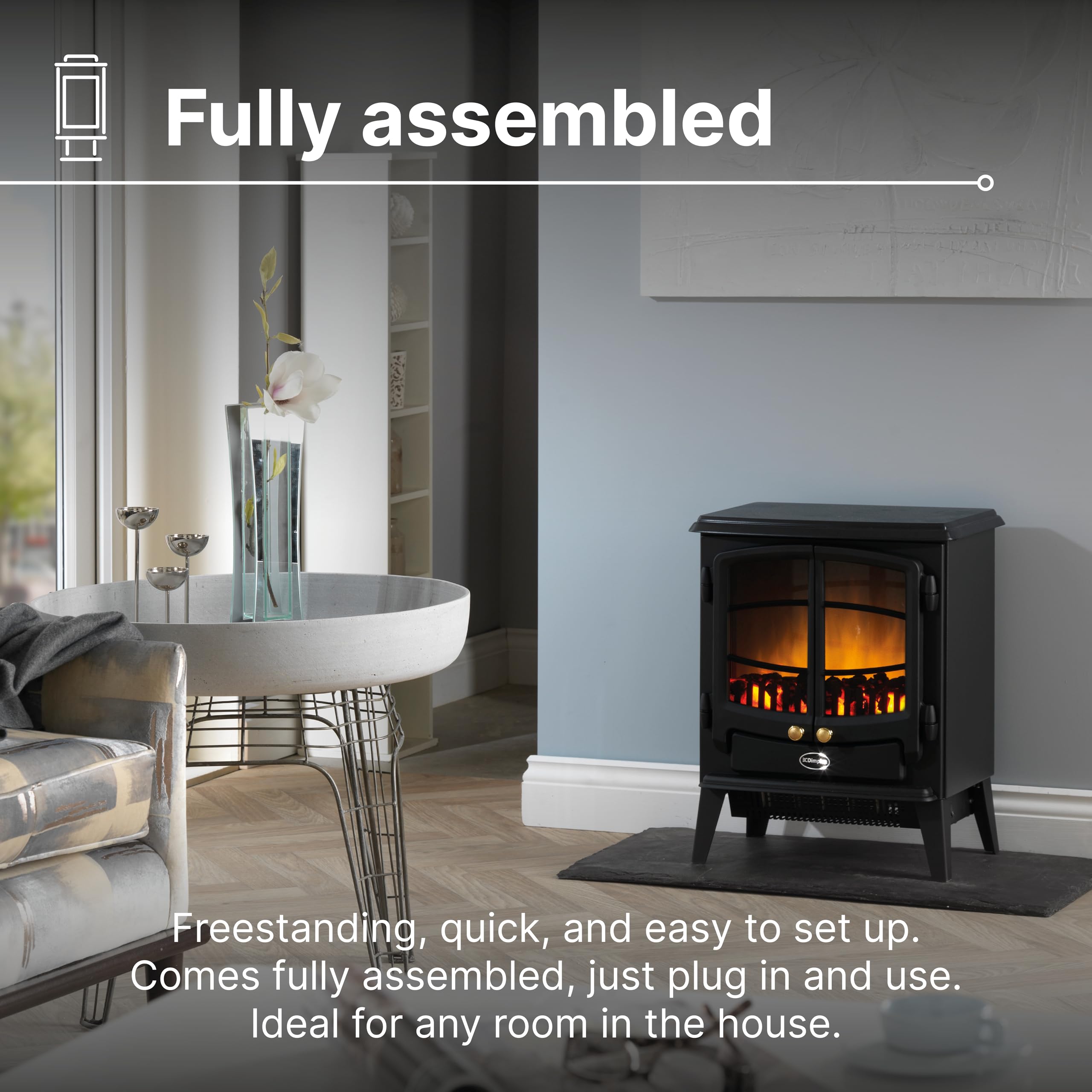 Dimplex Tango Optiflame Electric Stove, Black Freestanding Fire with Coal Fuel Bed, LED Flame Effect, Thermostat, 2kW Fan Heater, A Choice Of 1000 or 2000 Watt Heat Settings and Remote Control