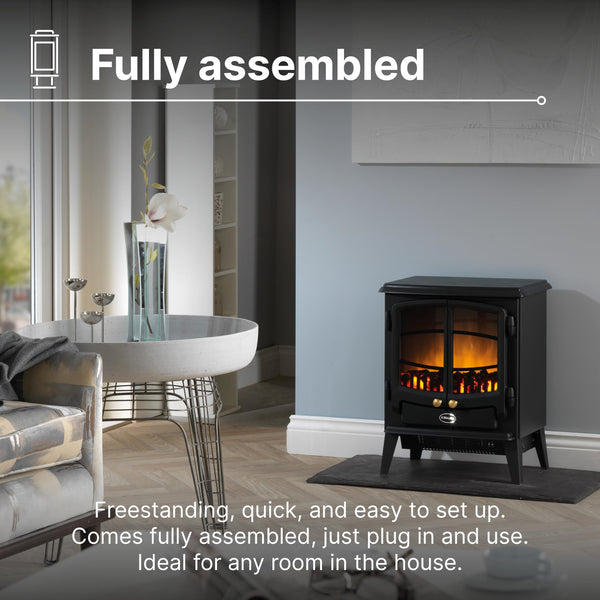 Dimplex Tango Optiflame Electric Stove, Black Freestanding Fire with Coal Fuel Bed, LED Flame Effect, Thermostat, 2kW Fan Heater, A Choice Of 1000 or 2000 Watt Heat Settings and Remote Control
